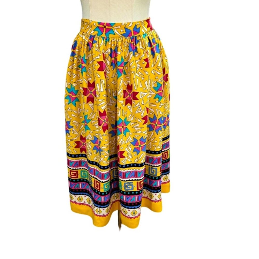 VTG 80s MS Chaus Skirt Size 25" Waist Yellow Bright Geometric Print READ SIZE
